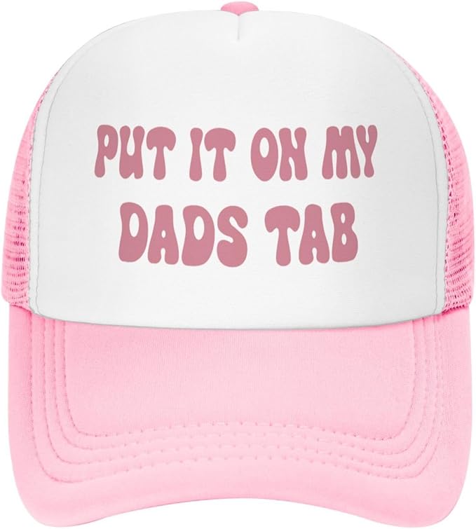Put It On My Husband's Tab Drinking Trucker Hat - Funny Pink Trucker Hat for Women and Men