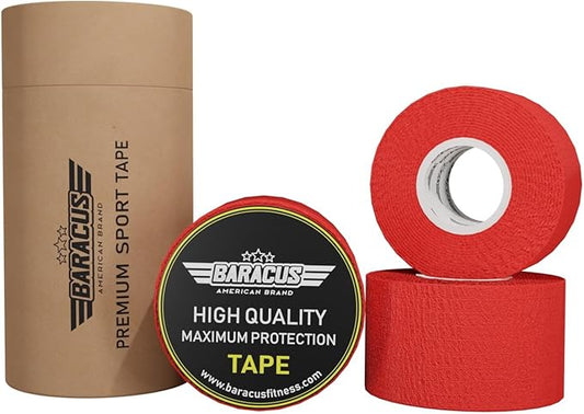 BARACUS Premium Thumb Tape Cross Training and Weightlifting for The Best Hook Grip - 23 ft Long - WOD Tape Chalk and Sweat Proof - Hook Grip Lifting Athletic Thumb Tape (Ruby Red)