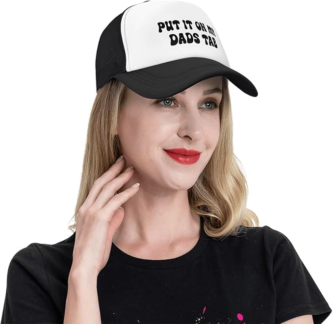 Put It On My Husband's Tab Drinking Trucker Hat - Funny Pink Trucker Hat for Women and Men