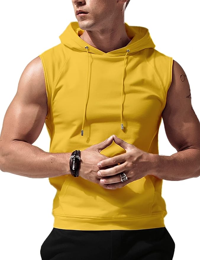 Babioboa Men's Workout Hooded Tank Tops Sleeveless Gym Hoodies Bodybuilding Muscle Cut Off T-Shirts