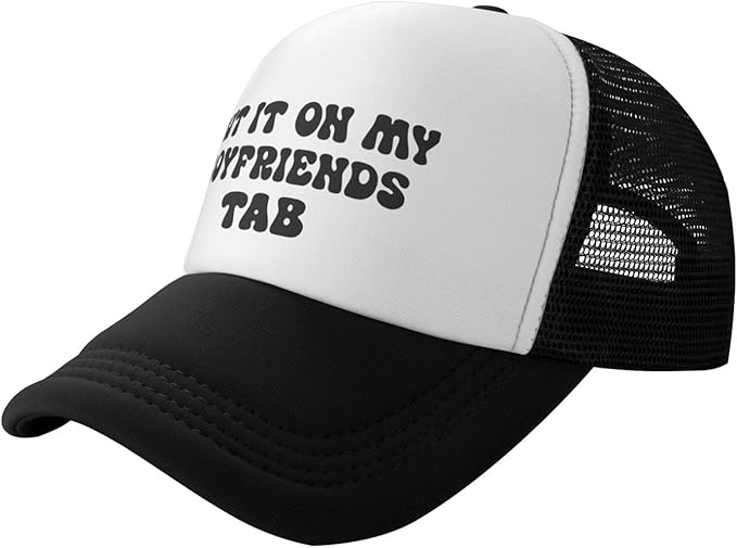 Put It On My Husband's Tab Drinking Trucker Hat - Funny Pink Trucker Hat for Women and Men