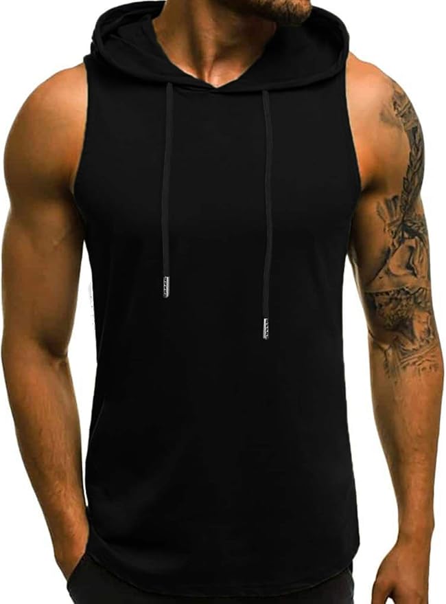 Babioboa Men's Workout Hooded Tank Tops Sleeveless Gym Hoodies Bodybuilding Muscle Shirts