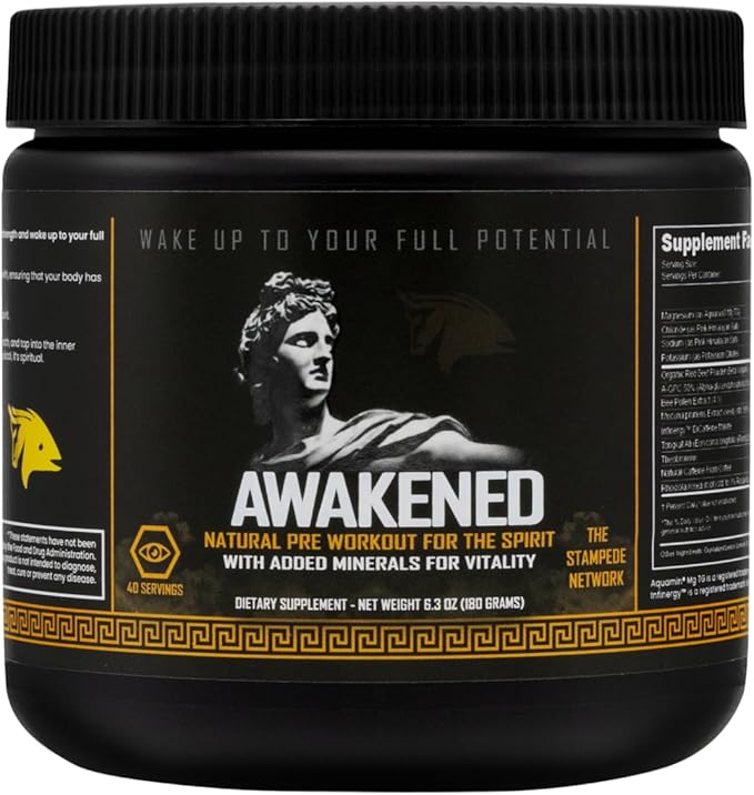 Awakened Natural Pre Workout Powder 12-in-1 | Conscious Energizer | Bee Pollen + N.O. Booster | Mucuna Pruriens, Tongkat Ali, Rhodiola, Alpha GPC & Trace Minerals | 40SV