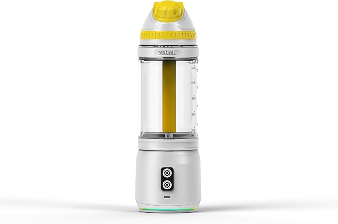 Portable Blender for Smoothies and Shakes, Anti-Jamming, 24oz USB-C Rechargeable, BPA-Free, Electric Protein Shaker Bottle with Travel Lid for Kitchen, Gym & Office. (White Base Yellow Lid)