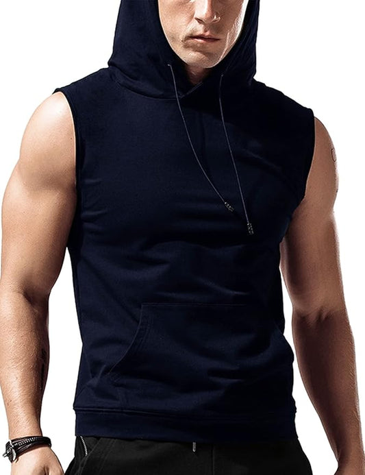 Babioboa Men's Workout Hooded Tank Tops Sleeveless Gym Hoodies Bodybuilding Muscle Cut Off T-Shirts