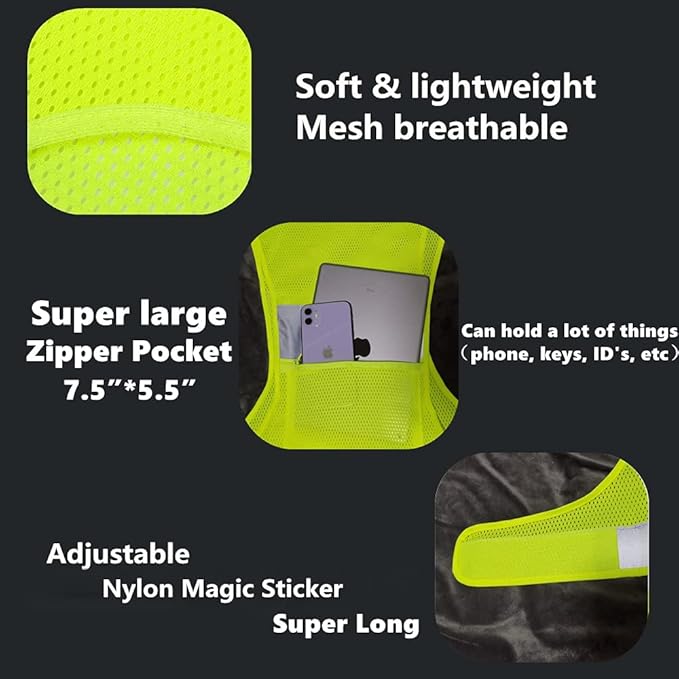 Reflective Vest Safety Running Gear with Pocket,High Visibility for Running,Biking,Walking,Women & Men