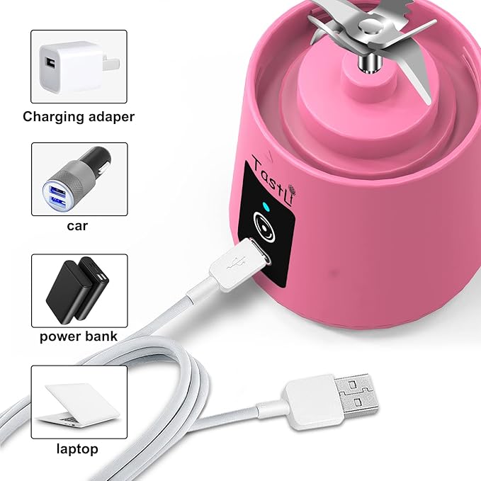 Portable Blender, Mini Personal Blender Bottles for shakes and smoothies,with USB Rechargeable On The Go Mixer Electric Blender juicer Cup for Fruit Juice Protein mixes (Pink)
