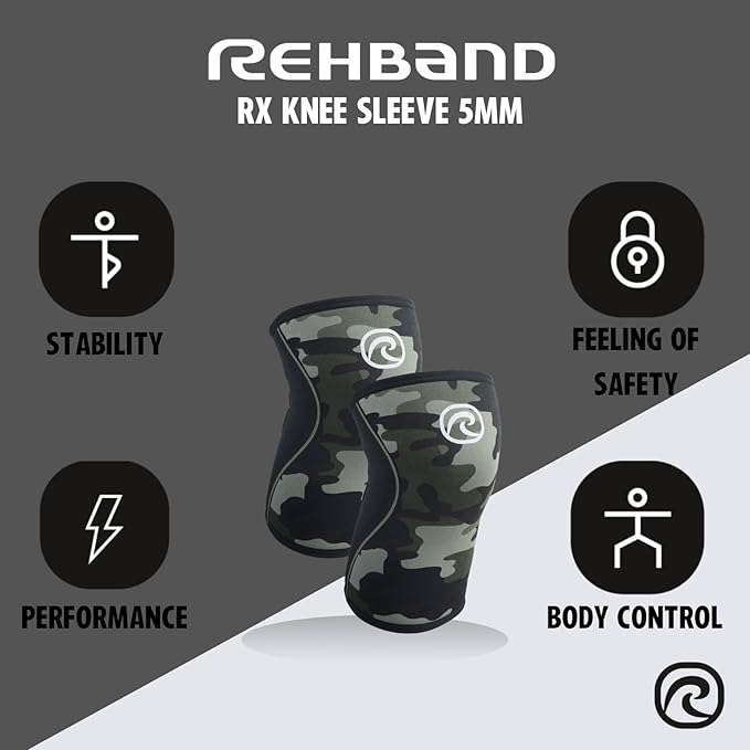 Rehband 5mm Knee Sleeves for Functional Training, Cross-Training & Powerlifting, Weightlifting Knee Support made of Neoprene, Unisex, Colour:Camo - 1 Pair, Size:X-Small