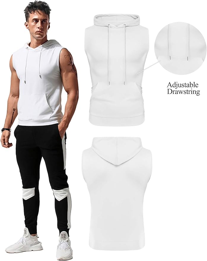 Babioboa Men's Workout Hooded Tank Tops Sleeveless Gym Hoodies Bodybuilding Muscle Cut Off T-Shirts