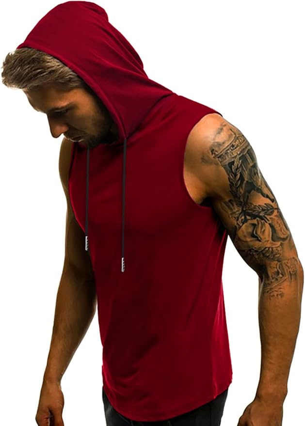 Babioboa Men's Workout Hooded Tank Tops Sleeveless Gym Hoodies Bodybuilding Muscle Shirts