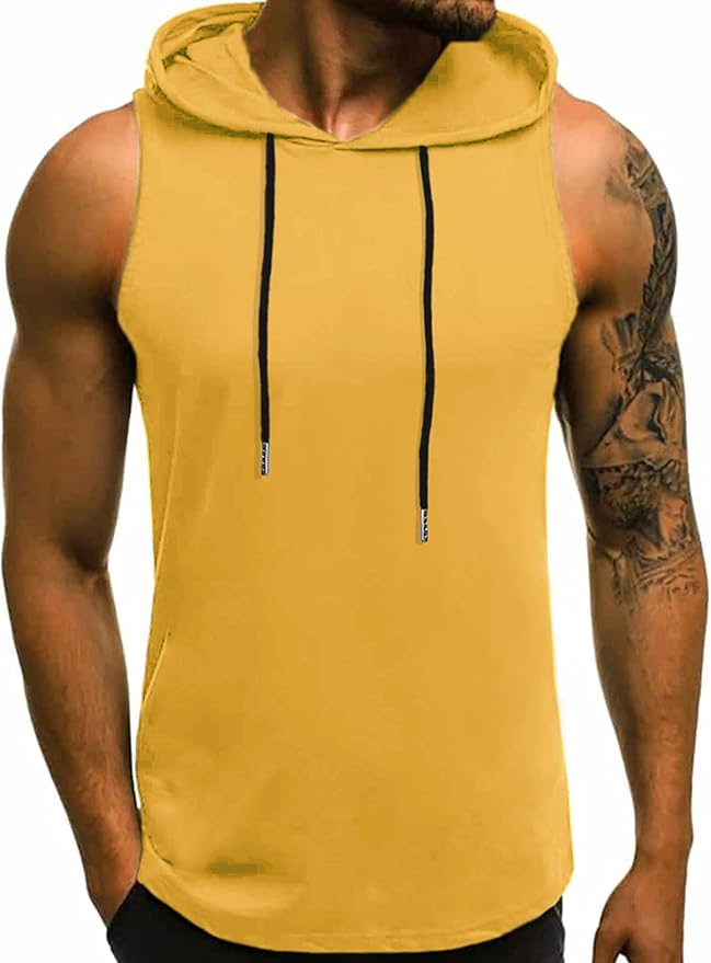 Babioboa Men's Workout Hooded Tank Tops Sleeveless Gym Hoodies Bodybuilding Muscle Shirts
