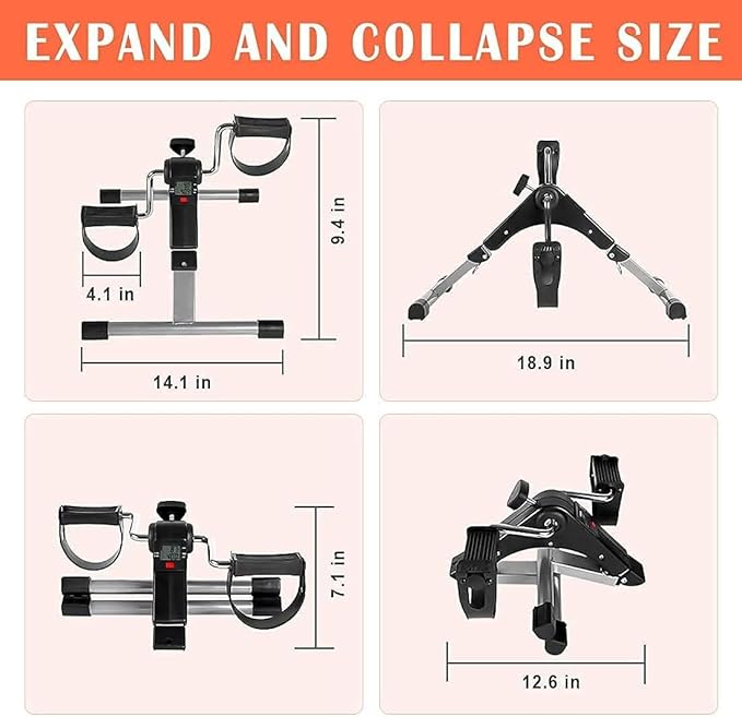 TABEKE Under Desk Bike Pedal Exerciser, Fully Assembled Folding Pedal Exerciser for Arm and Leg Workout, Portable Sitting Desk Cycle with LCD Screen Displays