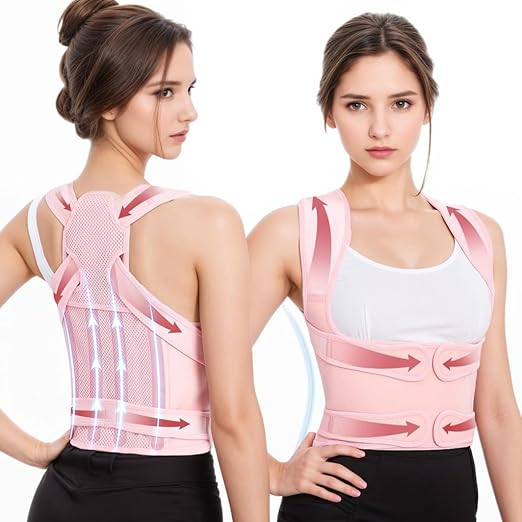 Back Posture Corrector for Women - Adjustable Straightener Back Brace Posture Corrector Under Clothes (Pink, Large)