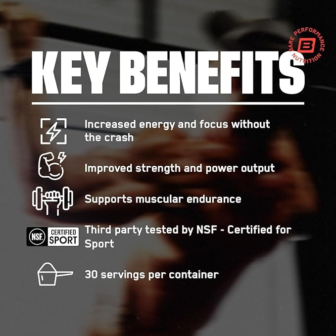 Bare Performance Nutrition BPN Flight Pre Workout, Supports Energy and Mental Focus, Improved Endurance & Muscle Pumps with CarnoSyn® Beta Alanine, Blue Raspberry, 30 Servings