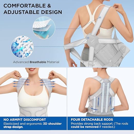 Back Posture Corrector Support for Men: Posture Brace for Women - Shoulders Straightener Relieve Upper Back Pain (Gray, Large)