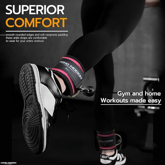 Comfortable Adjustable Padded Ankle Wrist Cuffs Neoprene Padded Straps D-Ring Glute Kickback for Cable Machine, Ideal for Glutes Exercises