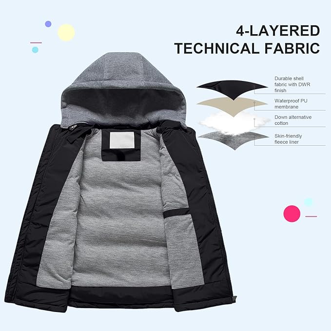 Pursky Girl's and Boy's Warm Puffer Vest Coat Water Resistant Sleeveless Jacket With Detachable Hood for 6-14Y