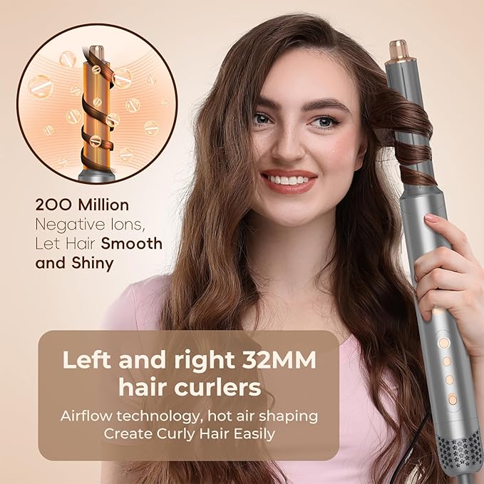 8 in 1 Hair Dryer Air Styler, 110000 RPM High Speed Rotate Air Styler Wrap, Hair Dryer Brush Set for Auto Curling, Fast Drying Styling, Volumizing, Straighten, Smooth, Meets Daily Needs for Women