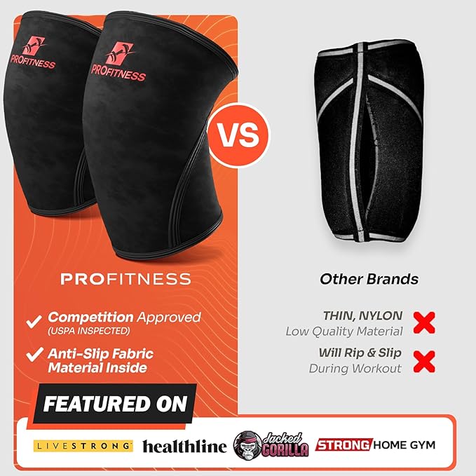 ProFitness Knee Sleeves Weightlifting Men & Women - 7mm Thick Premium Neoprene Weight Lifting Knee Sleeve for Women & Men Ideal for Squats, Powerlifting & Deadlift | Squat Knee Sleeves for Men & Women