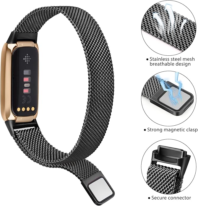 Amzpas Metal Band Compatible with Fitbit Luxe Bands for Women Men, Stainless Steel Mesh Loop Wristband Replacement Strap for Fitbit Luxe/Luxe Special Edition Fitness Tracker