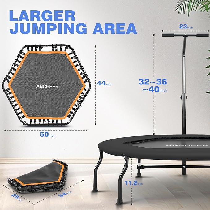 ANCHEER 50" Rebounder Trampoline for Adults- 2025 Foldable 450lbs/550lbs, for
