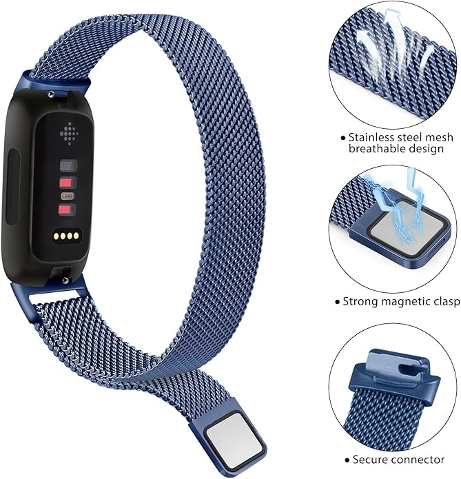 Amzpas band for Fitbit Inspire 3 Bands Women Men, Stainless Steel Mesh Loop Adjustable Magnetic Wristband Replacement Straps Compatible with Fitbit Inspire 3 Fitness Tracker