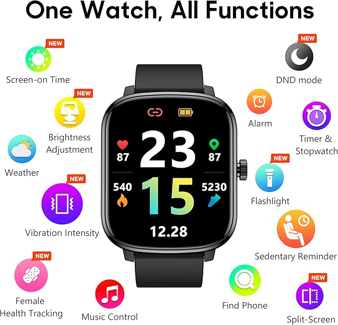 Popglory Smart Watch, 1.69'' Fitness Watch Women Men with Heart Rate, Blood Pressure, Blood Oxygen & Sleep Monitor, 110 Sports Modes Fitness Tracker, Waterproof Pedometer Compatible Android iPhone
