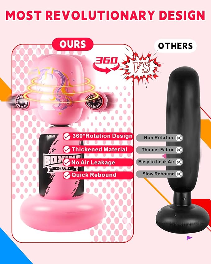 Punching Bag for Kids,New Upgraded 360°Rotating Kids Punching Bag,Inflatable Boxing Bag Toy for Boys Girls, Christmas Birthday Gift for Kids Age 3-12