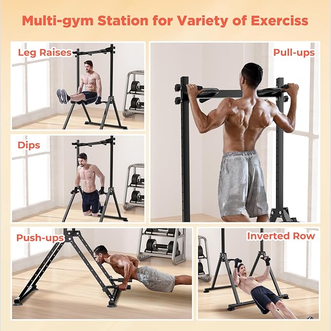 Foldable Power Tower Dip Station Pull Up Bar