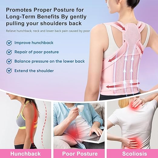 Back Posture Corrector for Women - Adjustable Straightener Back Brace Posture Corrector Under Clothes (Pink, Large)