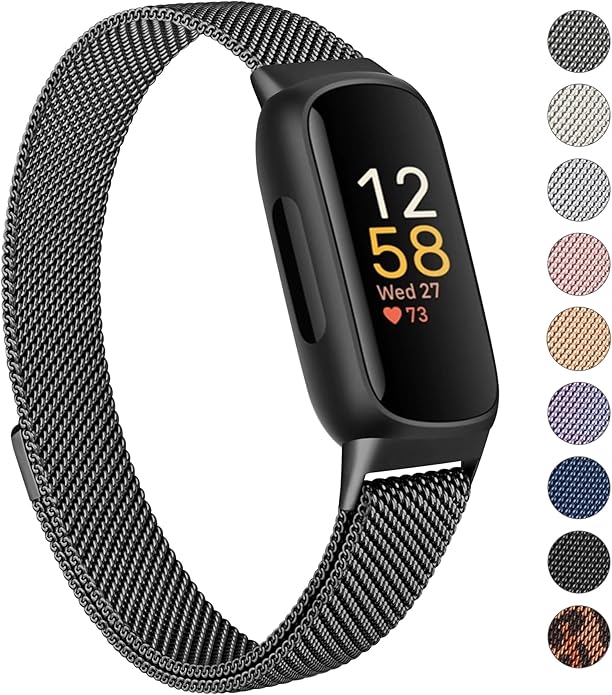 Amzpas band for Fitbit Inspire 3 Bands Women Men, Stainless Steel Mesh Loop Adjustable Magnetic Wristband Replacement Straps Compatible with Fitbit Inspire 3 Fitness Tracker