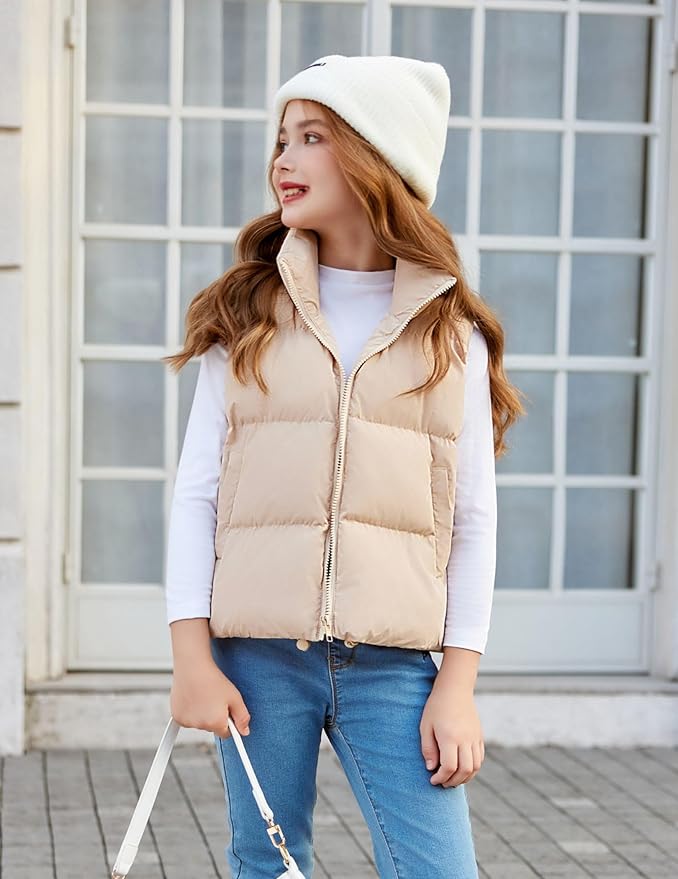 Arshiner Girls Winter Zipper Puffer Vest Lightweight Sleeveless Outwear Puffy Vests for 5-12 Years Old