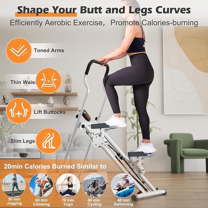 Vertical Climber Stair Stepper for Home, 300LBS Loading Capacity, Compact Folding Cardio Exercise Climber with Adjustable Step Range