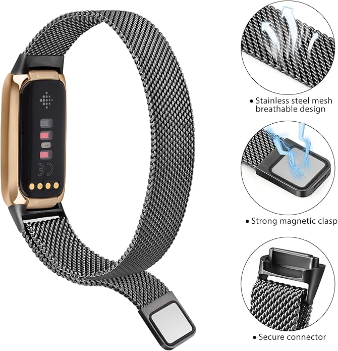 Amzpas Metal Band Compatible with Fitbit Luxe Bands for Women Men, Stainless Steel Mesh Loop Wristband Replacement Strap for Fitbit Luxe/Luxe Special Edition Fitness Tracker