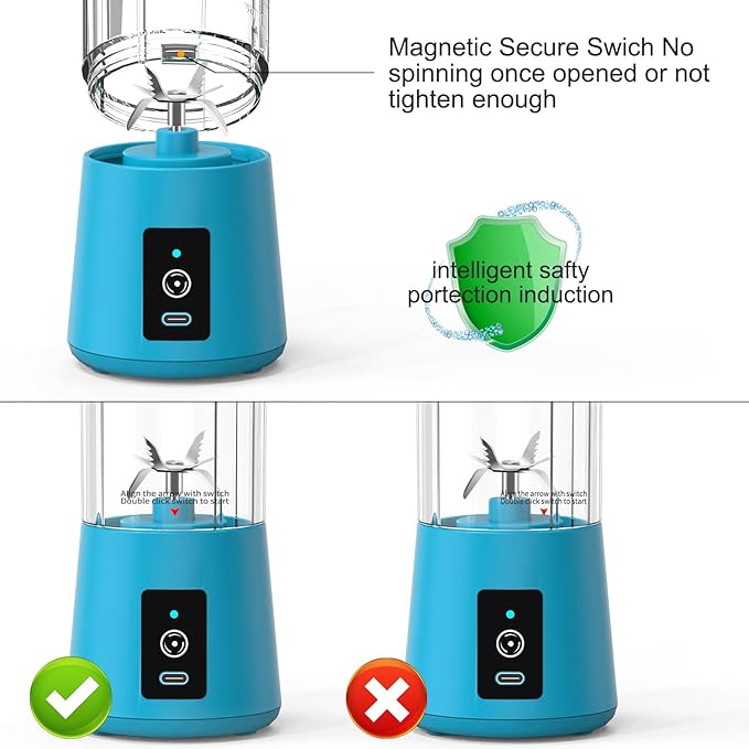 Portable Blender for shakes and smoothies, Cordless Personal Mini 13oz compact Blender Bottle, Travel Electric Juicer Cup, USB Rechargeable Mixer for Fruit Juice Protein mixes (Sky blue)