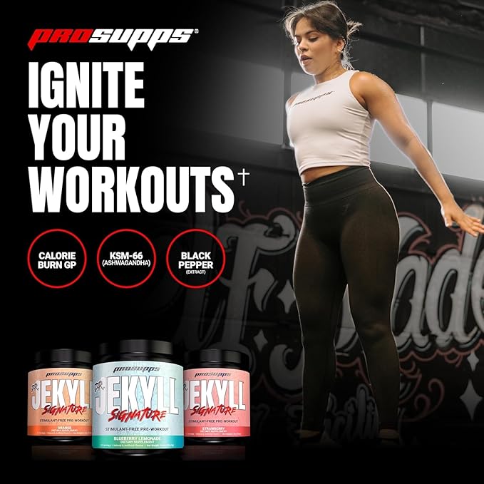 PROSUPPS Dr. Jekyll Signature Pre Workout Powder with Creatine - Stim-Free Preworkout Supports Muscle Volume & Endurance - Caffeine-Free Gym & Fitness Supplements (Strawberry, 30 Servings)