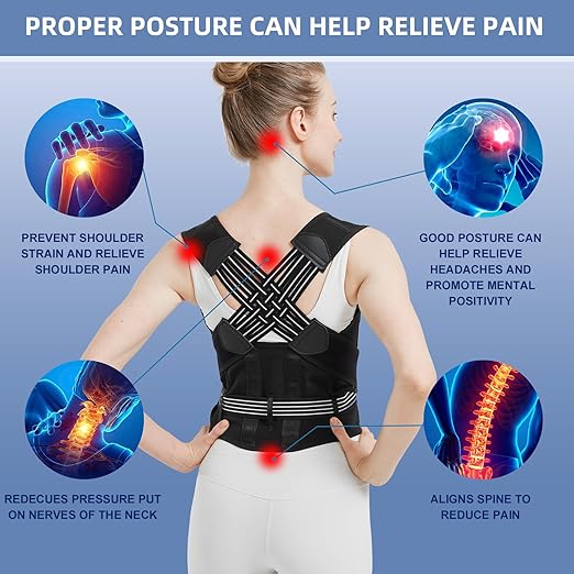 Back Brace Posture Corrector for Women and Men, Upgraded Full Back Brace Support, Adjustable Shoulder Back Support, Upper and Lower Back Pain Relief - Scoliosis, Hunchback, Hump, Thoracic, Spine Corrector (Large)
