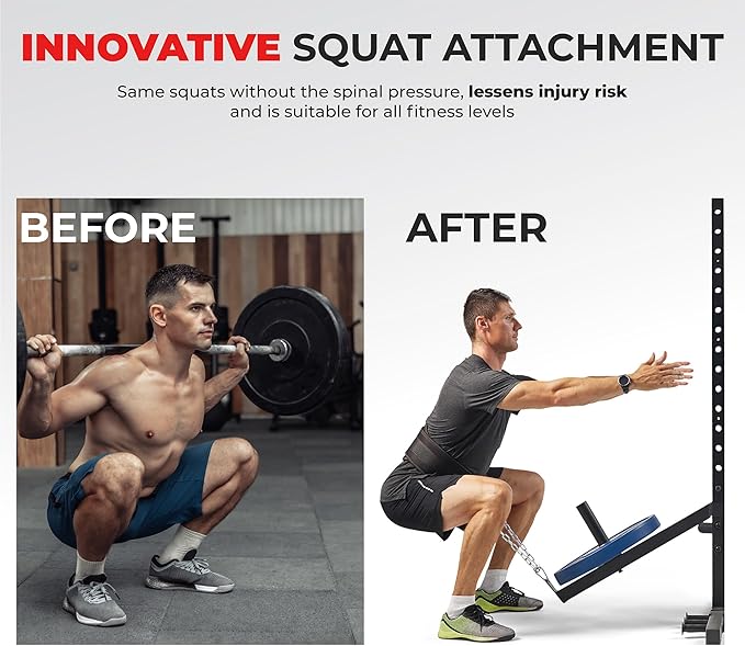 Sunny Health & Fitness Power Cage Squat Rack Upgrade Attachments, Dip Bar, Plate Bar Holder, Belt Squat, J Hook, Lat, Adapter, U Ring, Pull Up Bar, Landmine, Captain's Chair, Tricep Rope For Home Gym