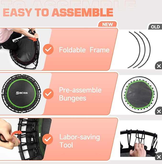 BCAN 450/550 LBS Foldable Mini Trampoline 40"/48" Fitness