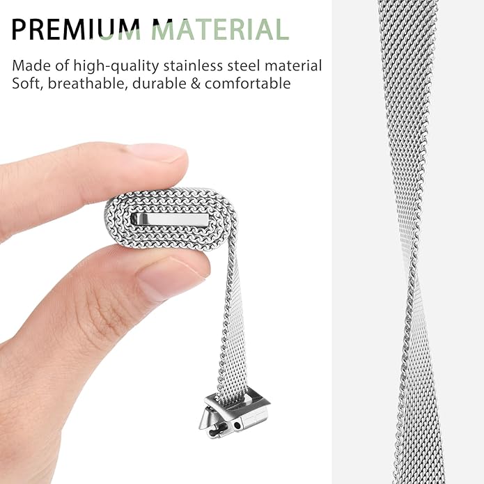 Amzpas band for Fitbit Inspire 3 Bands Women Men, Stainless Steel Mesh Loop Adjustable Magnetic Wristband Replacement Straps Compatible with Fitbit Inspire 3 Fitness Tracker