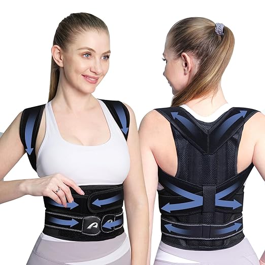 Back Brace Men & Women Adjustable Upper Back Brace (Black, XX-Large)