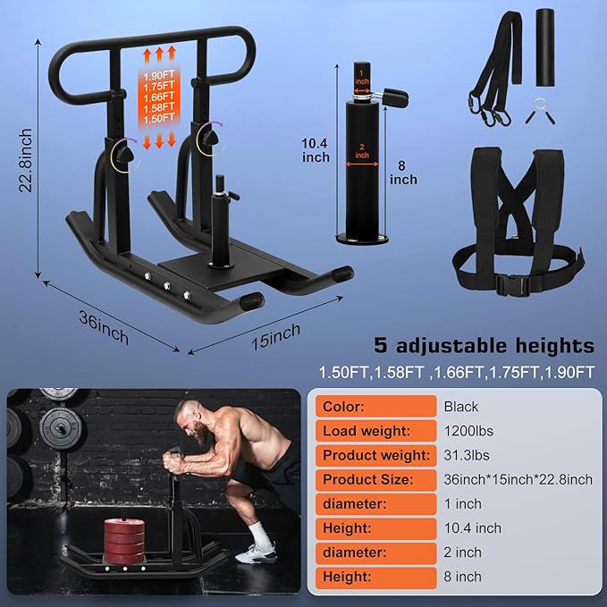 Weight Sled, Fitness Sled, Fitness Strength Training Sled,Adjustable 1" and 2" Weight