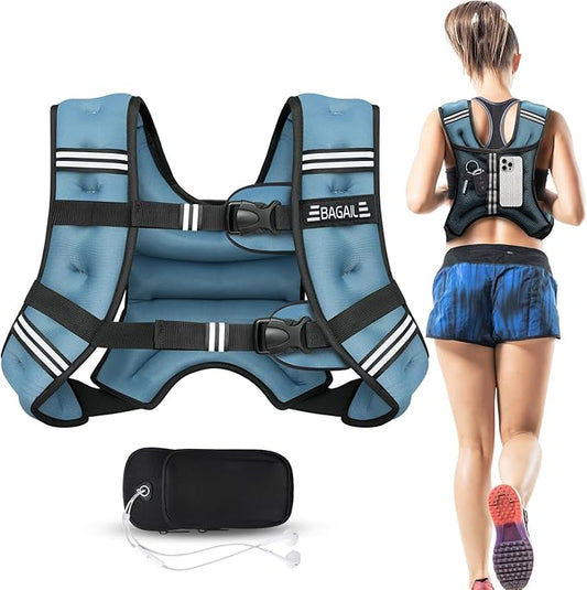 BAGAIL Weighted Vest, 5lbs/10lbs/12lbs/15lbs/20lbs/25lbs/30lbs Weight Vest with Detachable Phone Pouch, Rucking Vest for Women, Men, Walking, Weight Loss, Training, Running