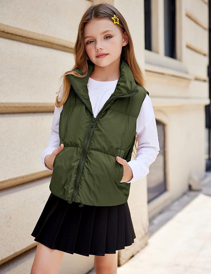 Arshiner Girls Winter Zipper Puffer Vest Lightweight Sleeveless Outwear Puffy Vests for 5-12 Years Old