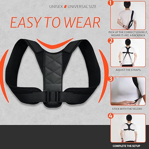 Posture Corrector-Back Brace for Men and Women- Fully Adjustable Straightener for Mid, Upper Spine Support- Neck, Shoulder, Clavicle and Back Pain Relief-Breathable. One Size