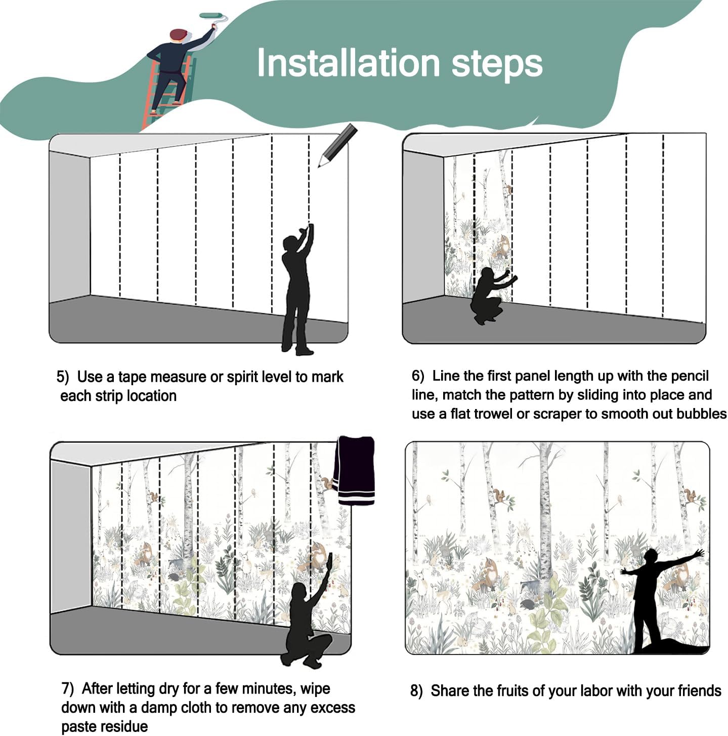 -Nursery Cartoon Woods Hand-Painted Animal Wallpaper Children's Room XT10 L 180" x 115"