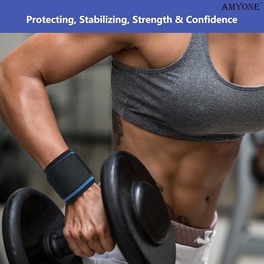 AMYONE 2 PACK Wrist Wraps for Sports for Women/Men, Highly Elastic Adjustable Wrist Brace Sweat Bands Compression Support for Tennis/Gym/Fitness/Weightlifting/Carpal Tunnel/Pain Relief, Azure Blue
