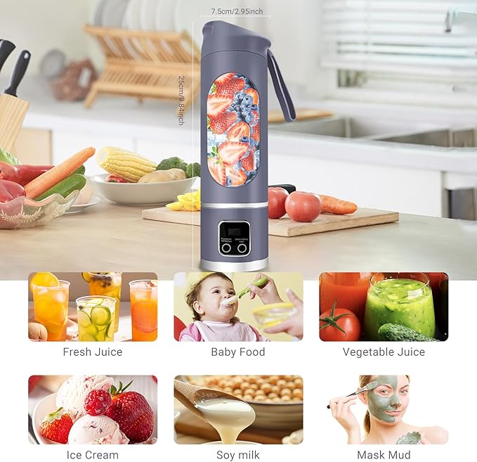 Portable Personal Electric USB Juicer,500ML Mini Blender Portable Blender For Shakes and Smoothies juice,12 Blades Great for Mixing,Compact、Convenient and Versatile (Purple)