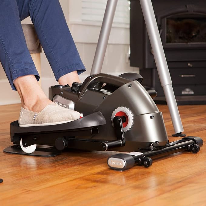 JFIT Mini Elliptical – Under Desk & Standing Workout, Compact, Quiet, Adjustable Resistance, LCD Monitor for Progress Tracking