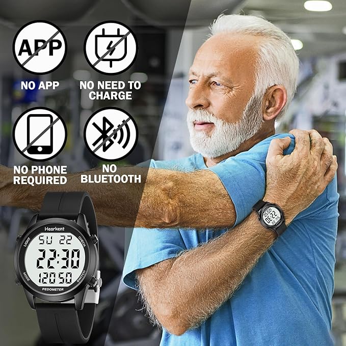 Pedometer Watch for Walking for Senior No App Required with Steps Calories Counter and LCD Large Numbers
